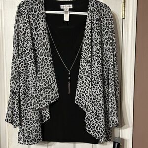 Rebecca Malone Black and White Leopard Print Blouse